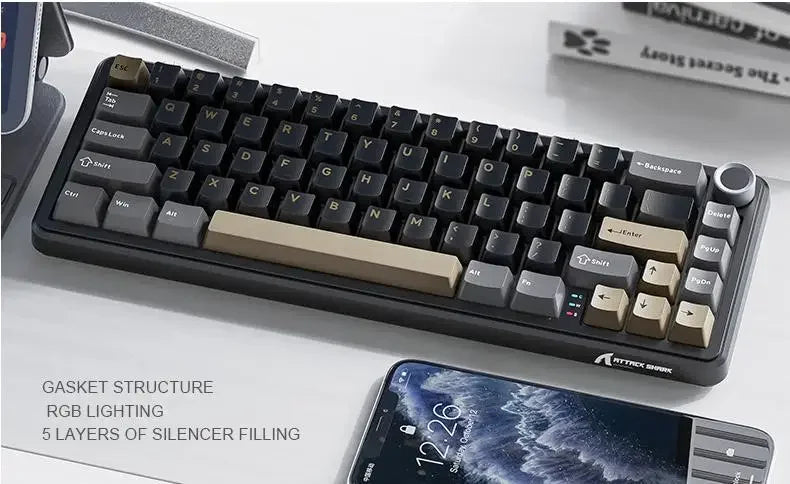 Attack Shark X66 Wireless Mechanical Keyboard 65% Compact Layout RGB Backlight Gasket Hot Swap Bluetooth USB-C PBT Large battery