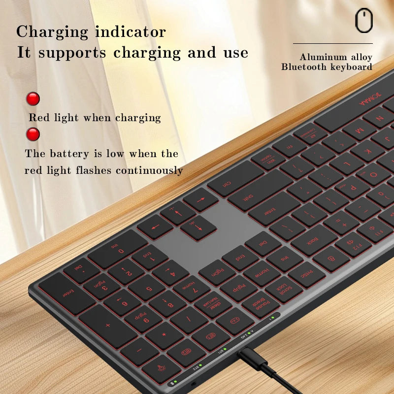 Backlight Bluetooth Keyboard Multi-Device Full Size Wireless Keyboard with Number Pad,Rechargeable Slim Multimedia Keyboard