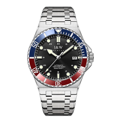 IW Luxury Brand Automatic Mechanical Sports Diving Watch Red Blue Bezel Steel Sapphire Luxury Men's Watches 300M Waterproof