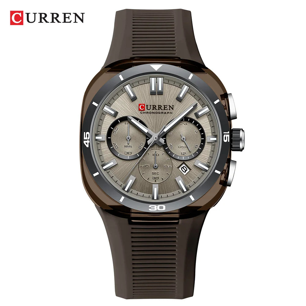 Orologio da uomo CURREN – Nuovo modello di lusso al quarzo, cinturino in silicone, stile sportivo, multifunzione, impermeabile, luminescente, con datario e cronometro.