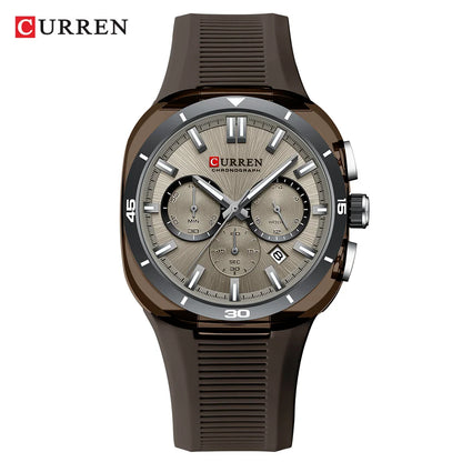 Orologio da uomo CURREN – Nuovo modello di lusso al quarzo, cinturino in silicone, stile sportivo, multifunzione, impermeabile, luminescente, con datario e cronometro.