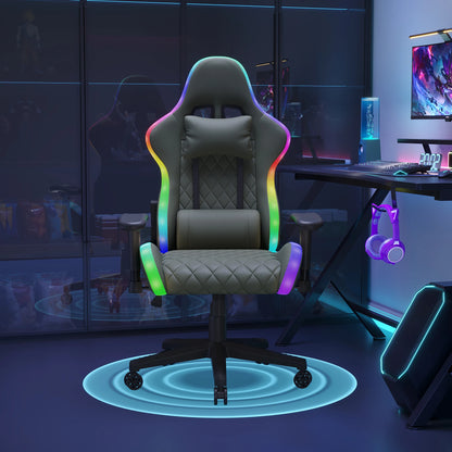 Ergonomic Office Chair with Lumbar Massage, RGB LED Lighting, Reclining Backrest, Adjustable Armrests Gaming Desk Chair for Home Office