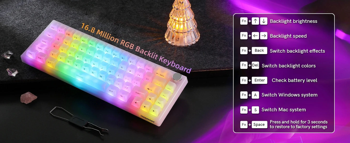 Womier Q61 V2 Wireless 65% Mechanical Keyboard with Knob VIA Programmable Support Tri-Mode BT/2.4G/USB-C Hot-Swap RGB for Mac/PC