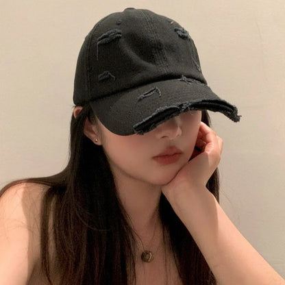 Casquette hip-hop polyvalente pour homme et femme, nouvelle collection printemps-été, à visière incurvée, style rétro, effet usé, avec trou et bord en bec de canard