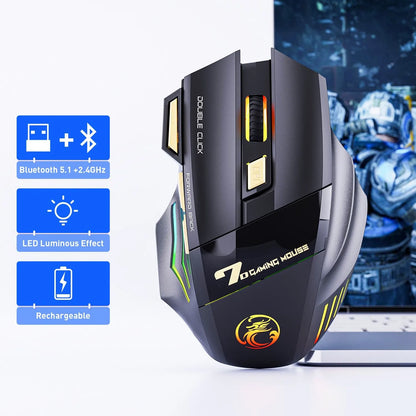 Ratón gaming inalámbrico USB IMICE GW-X7 3200DPI de doble modo, recargable, 7 teclas, 2.4Ghz, silencioso, Bluetooth, LED de respiración de 7 colores
