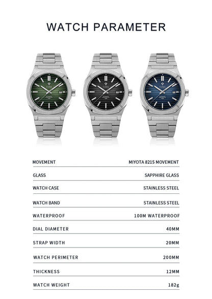 CADISEN Watch for Men Luxury Automatic Men Miyota 8215 Movement Sapphire Crystal 42mm Dial 100m Waterproof  Wristwatches C8200