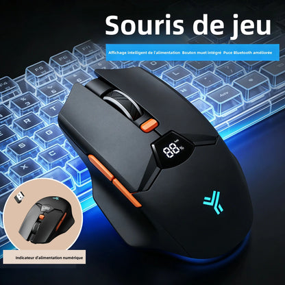 Rato Bluetooth Sem Fios com Indicador Digital de Bateria, Rato Ergonómico Silencioso para PC, Portátil e Gaming, 2.4G/Bluetooth 5.0