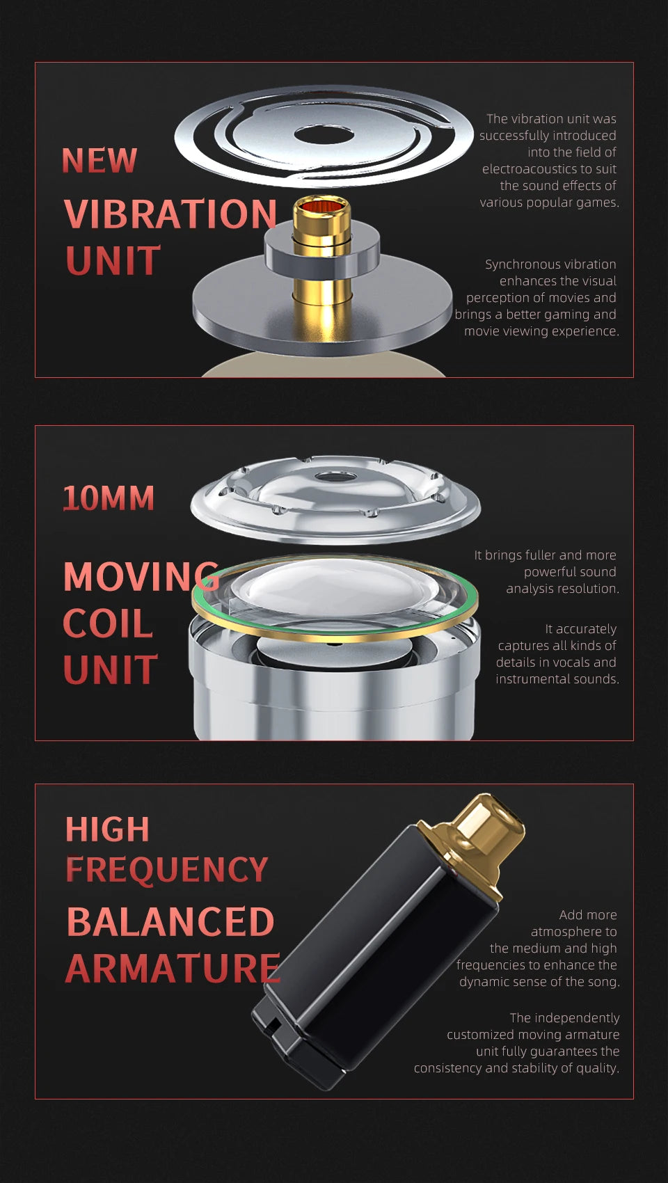 CVJ Assassin Hybrid Gaming Earphones 1DD+1BA Vibration Driver Wired HiFi Headphones with Mic, Type-C & 3.5mm In-Ear Gaming Earphones for E-Sports