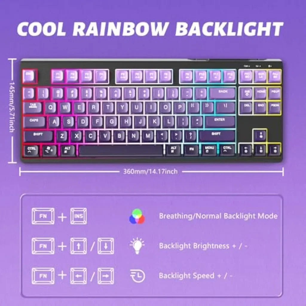 Free Wolf M87 75% Wireless Gaming Keyboard - Silent Switches, Rainbow Backlit, BT/2.4G, PBT Gradient Keycaps, Compact Design