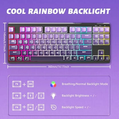 Free Wolf M87 75% Wireless Gaming Keyboard - Silent Switches, Rainbow Backlit, BT/2.4G, PBT Gradient Keycaps, Compact Design