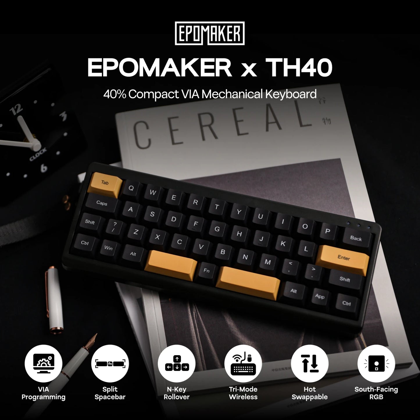 EPOMAKER TH40 VIA Ultra-Compact 40% Layout Hot-Swap Gasket-mounted Wired/Bluetooth/2.4G Wireless Mechanical Keyboard