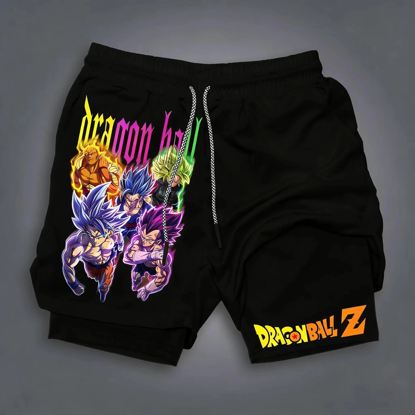 Fashion Dragon Anime GOKU Peripheral Printed Double Layer Shorts Latest Spring and Summer Sports Men's Loose Breathable Pants