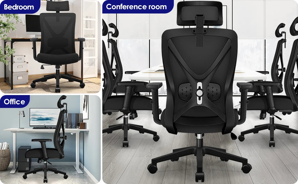 AUTHMIC Ergonomic Office Chair with 5D Lumbar Support, Mesh Back, Adjustable Headrest, Armrests & Reclining Desk Chair
