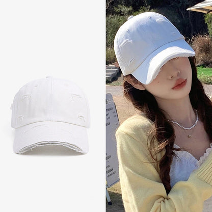 Casquette hip-hop polyvalente pour homme et femme, nouvelle collection printemps-été, à visière incurvée, style rétro, effet usé, avec trou et bord en bec de canard