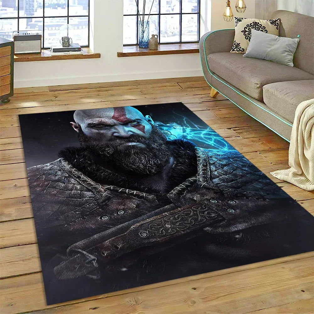 God of War Games Kratos Cartoon 3D Carpet Rug for Bedroom Living Room Home Sofa Decoration,Children Game Large Decor Floor Mat