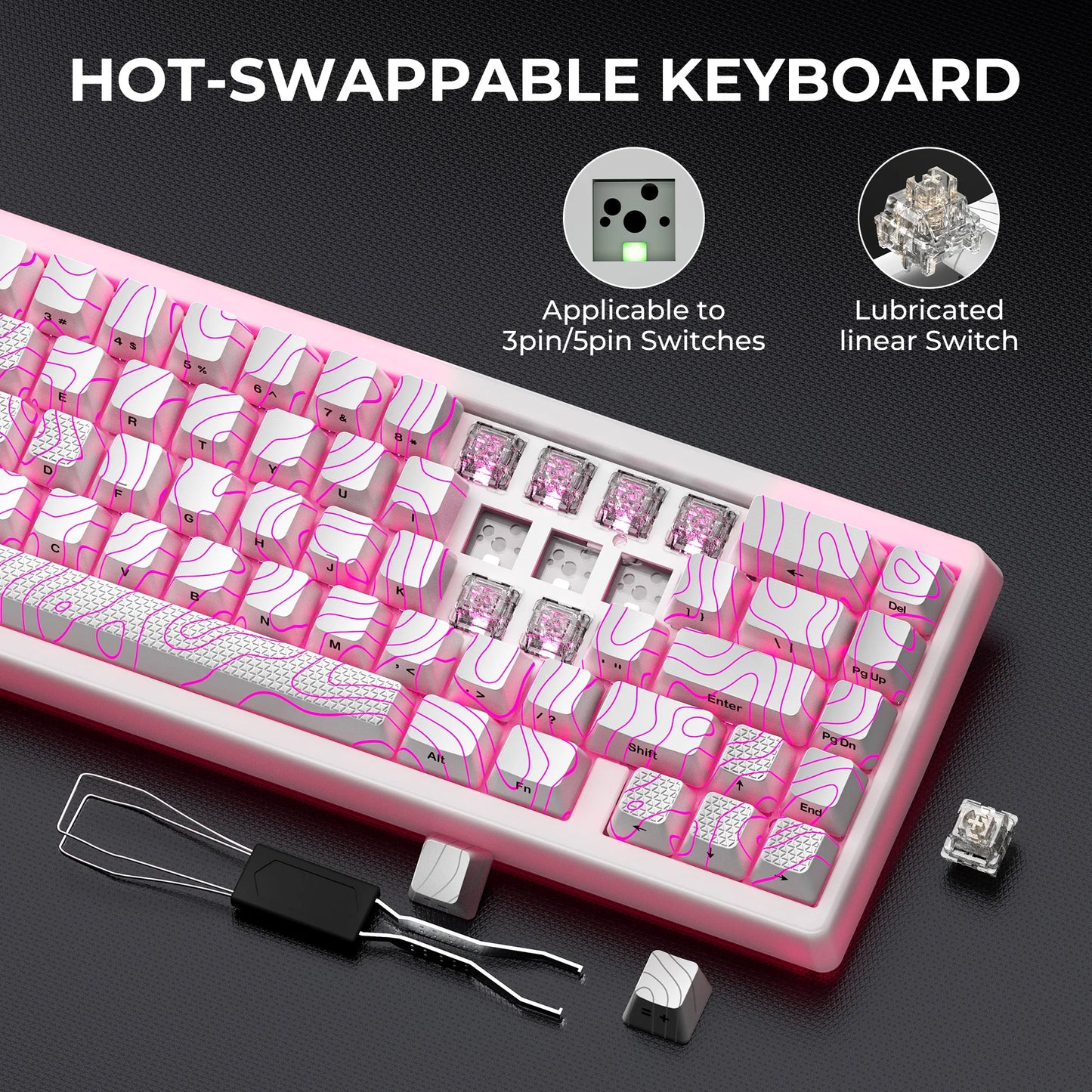 XVX Wireless Mechanical Keyboard M67 JadeStone With IMD-Tech Keycaps Tri-Mode Topographic White Gamer Keyboard Gasket Design