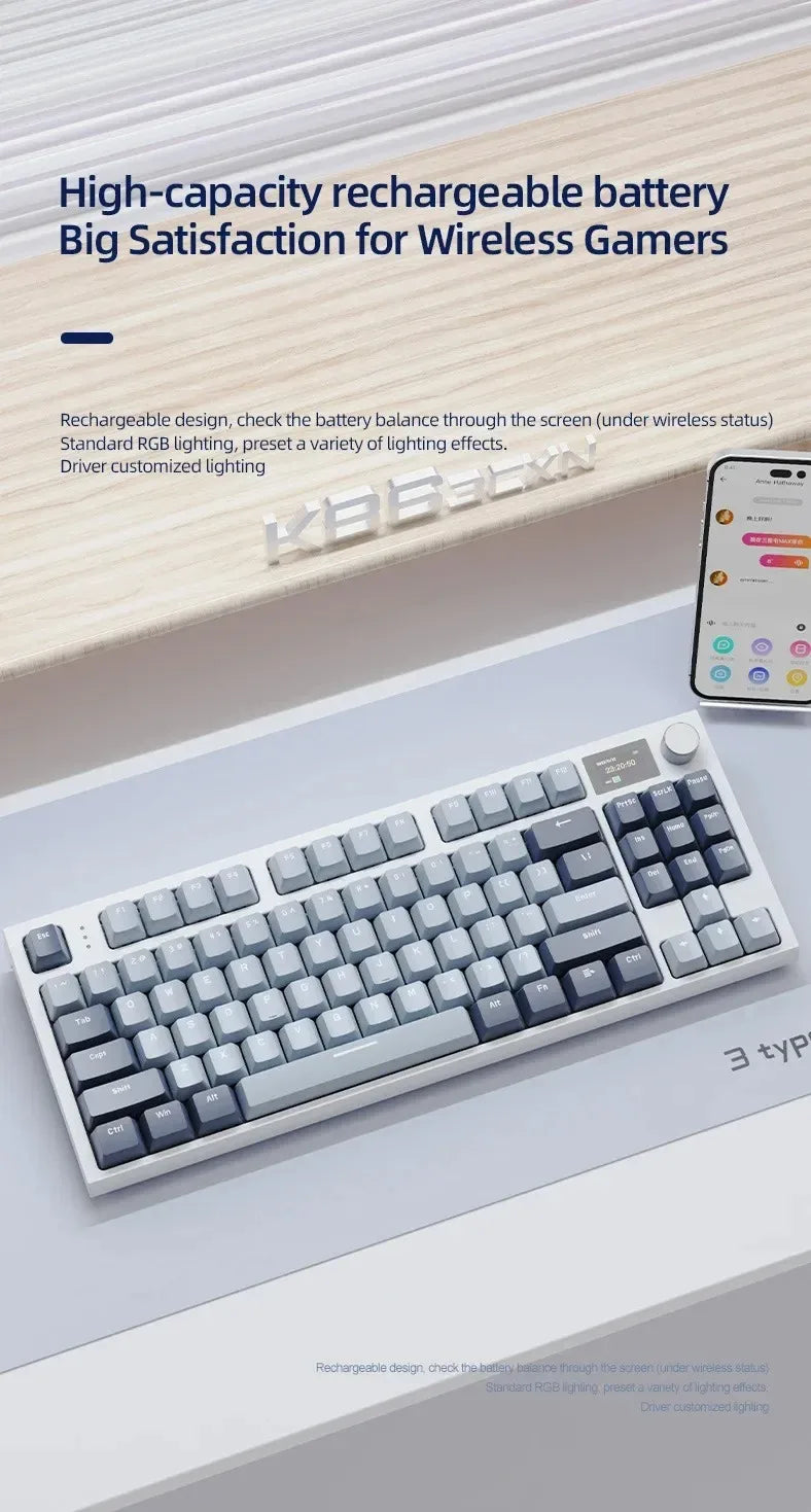 Attack Shark K86 Wireless Mechanical Keyboard, TFT Display, Metal Knob,RGB Backlit, Hot-Swappable, Bluetooth for Gaming & Office