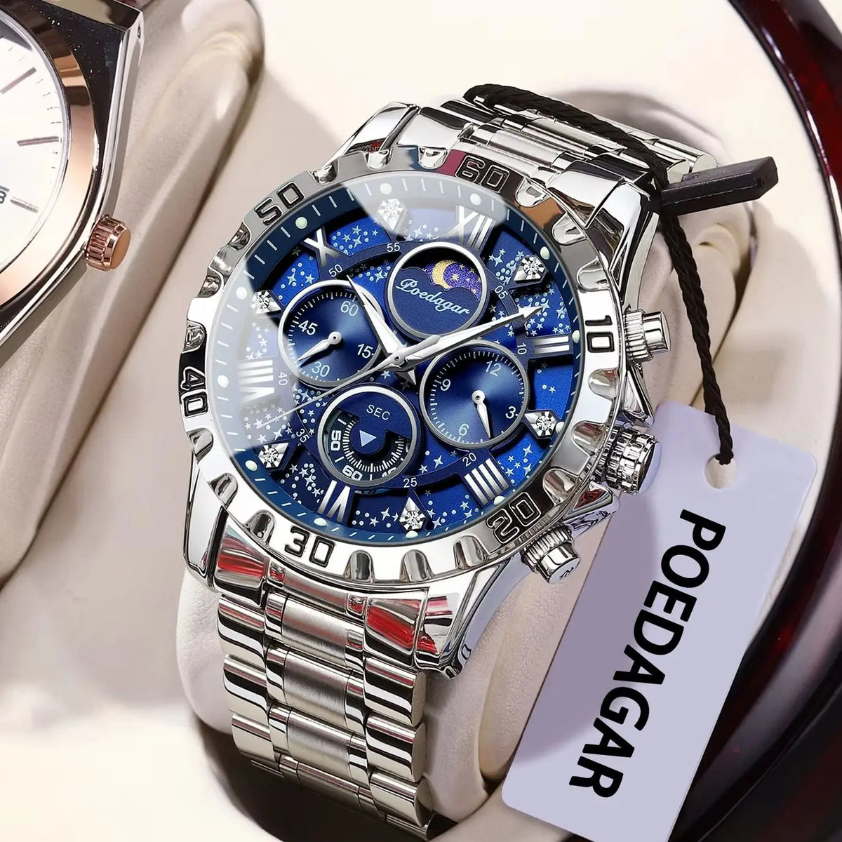 Pánské hodinky POEDAGAR – luxusní chronograf, vodotěsné a luminiscenční, z nerezové oceli, ve sportovním a vojenském stylu, s quartzovým strojkem