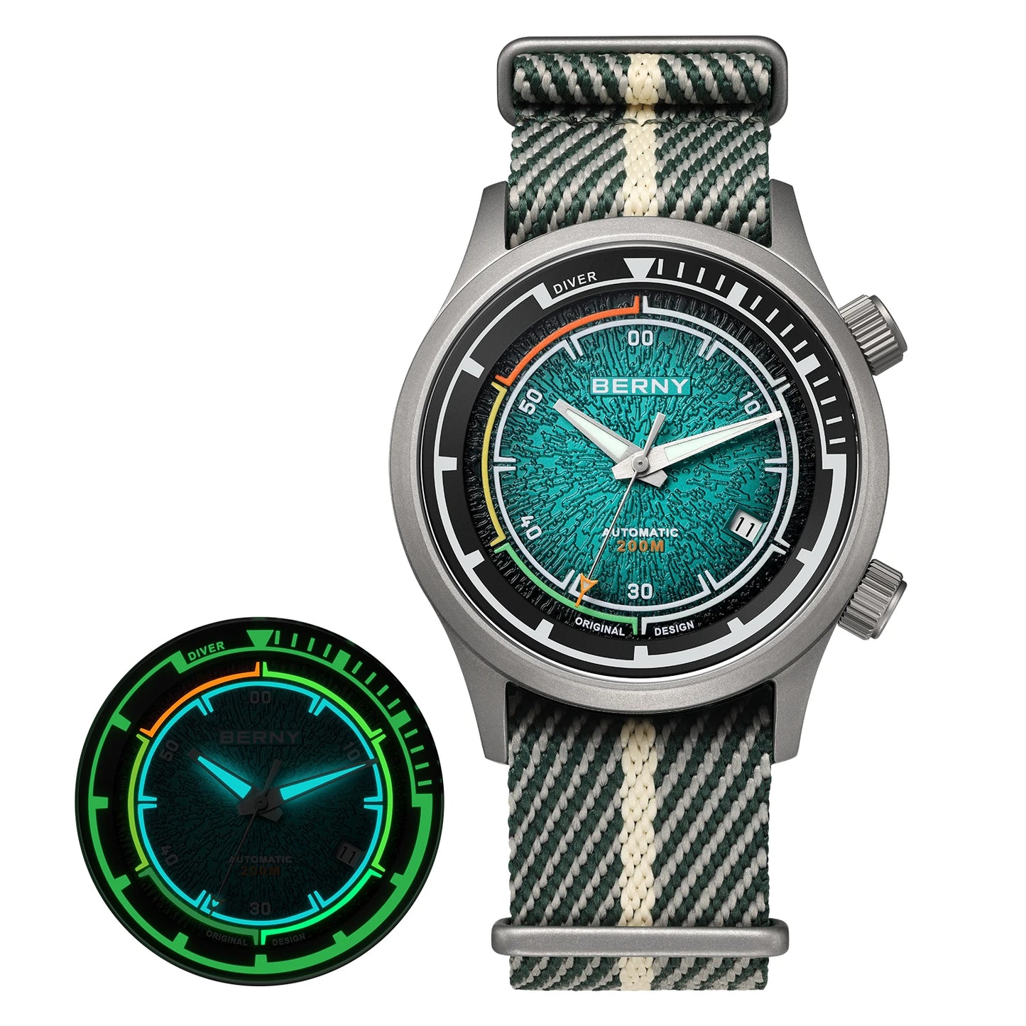 BERNY Automatic Diving Watches for Men Full Titanium Lightweight Super Luminous Mechanical Men's Diver Watch 20ATM Sapphire