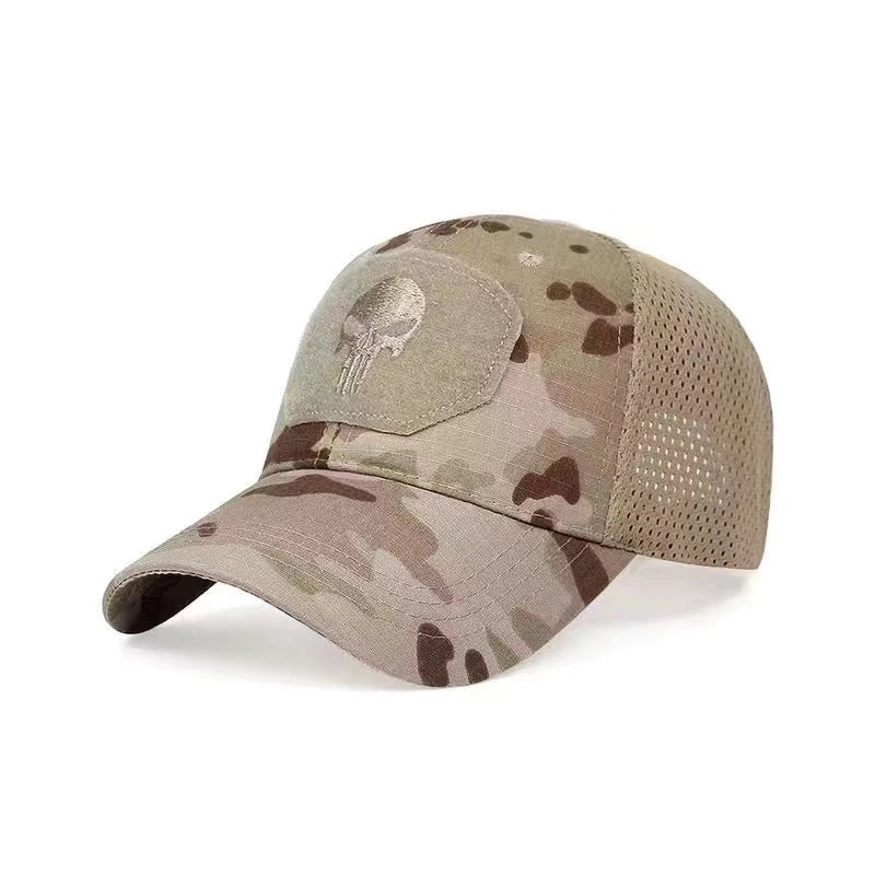 2024 New Summer Camouflage Skull Baseball Mesh Cap Adjustable Airsoft Outdoor Tactical Hiking Casquette Hats For Men Women