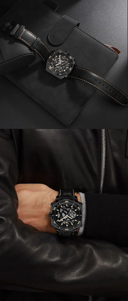 BORIAGE(BOAIJIUA) Men's Fully Automatic Mechanical Watch Original Design Cut out 50m Water Resistant Luminous Wristwatch