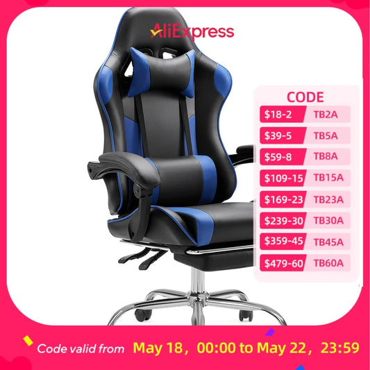 JHK Ergonomic Racing Gaming Chair with Lumbar Support, Adjustable PU Leather Computer Chair, Swivel Office Gaming Chair with Headrest & Armrests