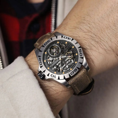 Boderry Urban Men's Titanium Watches Top Brand Fashion Skeleton Automatic Mechanical Waterproof Watch Hi-beat 72H Power-reserve