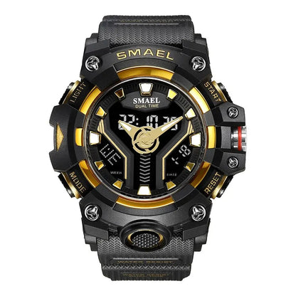 SMAEL 8075 Men's Analog Digital Dual Display Sport Watch - 50M Waterproof LED Backlight Dual Time Alarm Chronograph Stopwatch