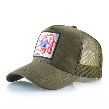 Casquette de baseball unisexe avec écusson pieuvre pour hommes et femmes – Casquettes trucker à fermeture à pression quatre saisons – Casquette de sport décontractée et respirante pour les activités de plein air