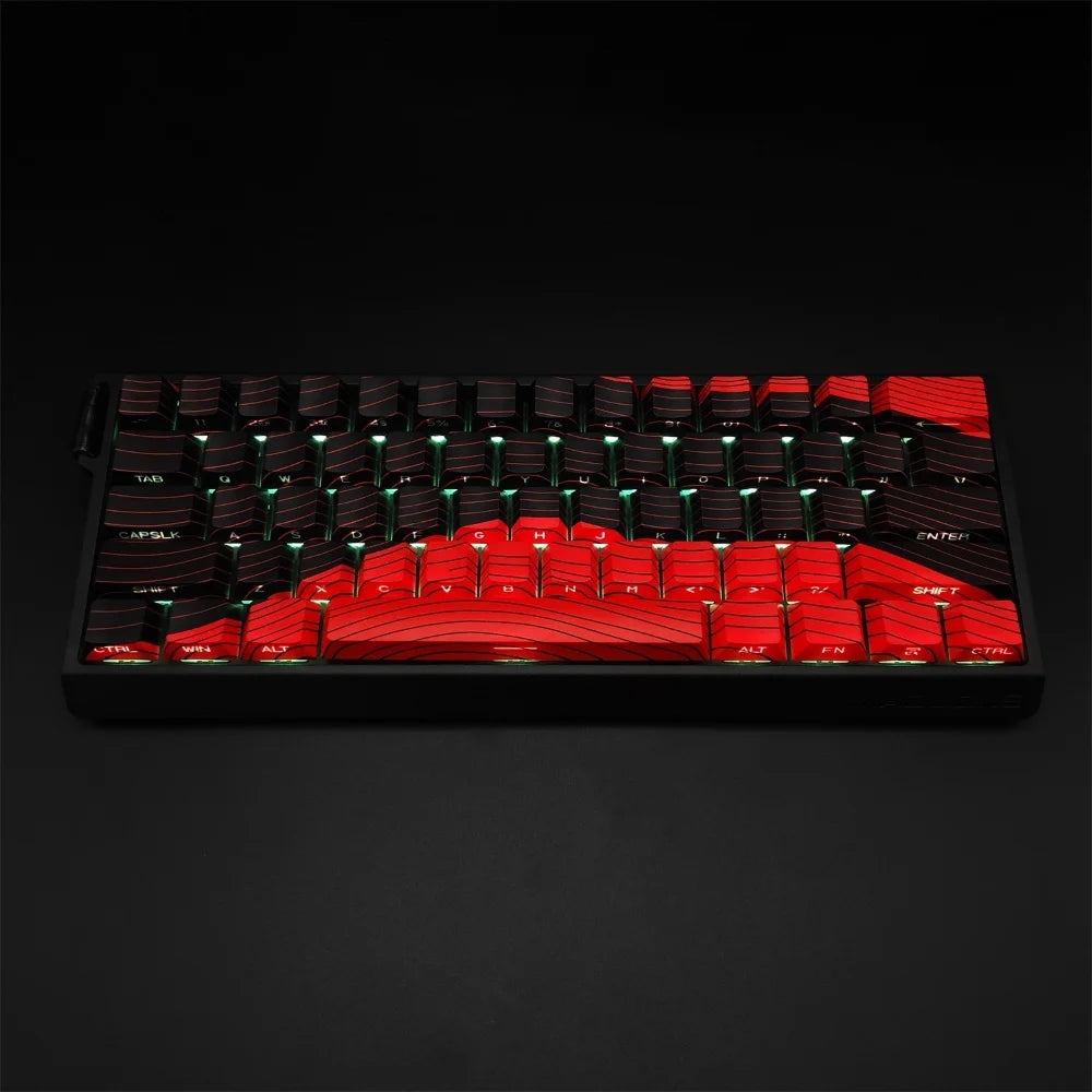 Contour Black and Red Side Engraved Translucent Keycaps PBT 128 Key Cherry Keycaps Suitable for Wooting Mechanical Keyboards