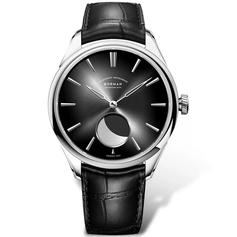 BORMAN 41.5mm 5ATM Waterproof Mechanical Watches Moon Phase Luxury Designer Men Dress Automatic Wristwatch