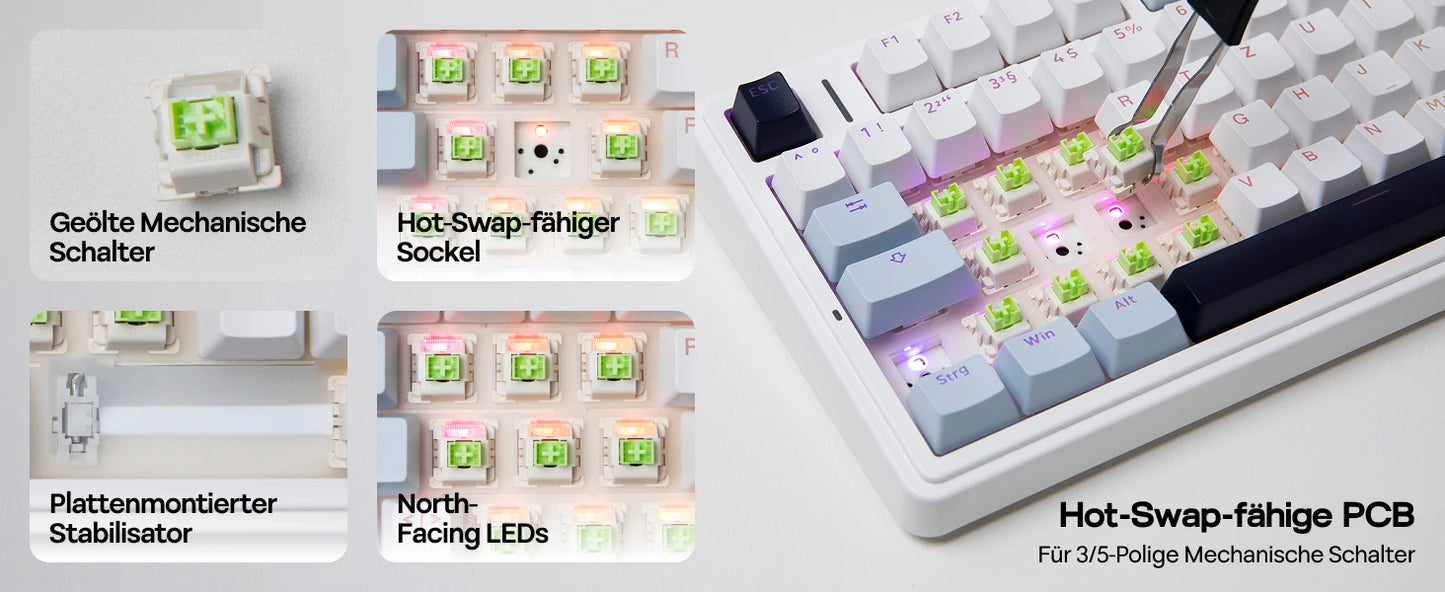 EPOMAKER x AULA F75 ISO-DE Tri-Mode Connectivity QWERTZ German Layout Wireless Mechanical Keyboard with 4000 mAh Battery