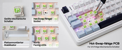 EPOMAKER x AULA F75 ISO-DE Tri-Mode Connectivity QWERTZ German Layout Wireless Mechanical Keyboard with 4000 mAh Battery
