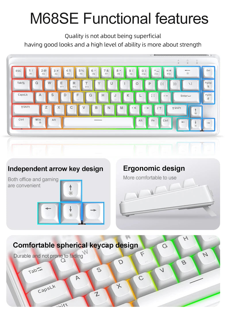 FREEWOLF M68SE Mechanical Feel Keyboard 68 Keys Mini Wired Compact Keyboard Silent for Laptops,Gaming and Office Use