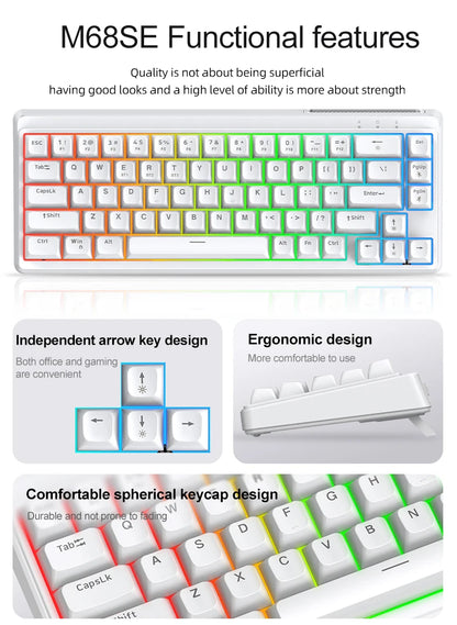 FREEWOLF M68SE Mechanical Feel Keyboard 68 Keys Mini Wired Compact Keyboard Silent for Laptops,Gaming and Office Use