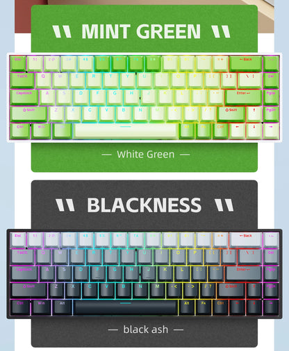 K68    68Key Wireless Mechanical Keyboard Tri-mode Connection,Full Key Hot Swap,RGB lighting Effects,Gasket Muffler Structure, L