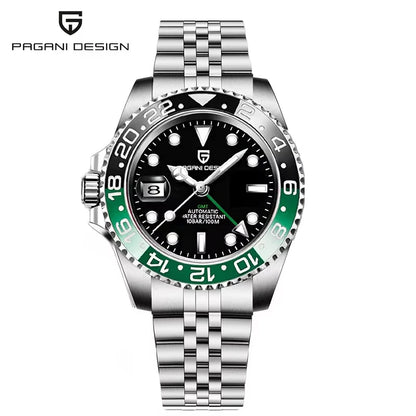 PAGANI DESIGN 40mm GMT Men's Mechanical Watches Rubber Strap Rotating Bezel 100 Waterproof Sports Wristwatch Mens Business Clock