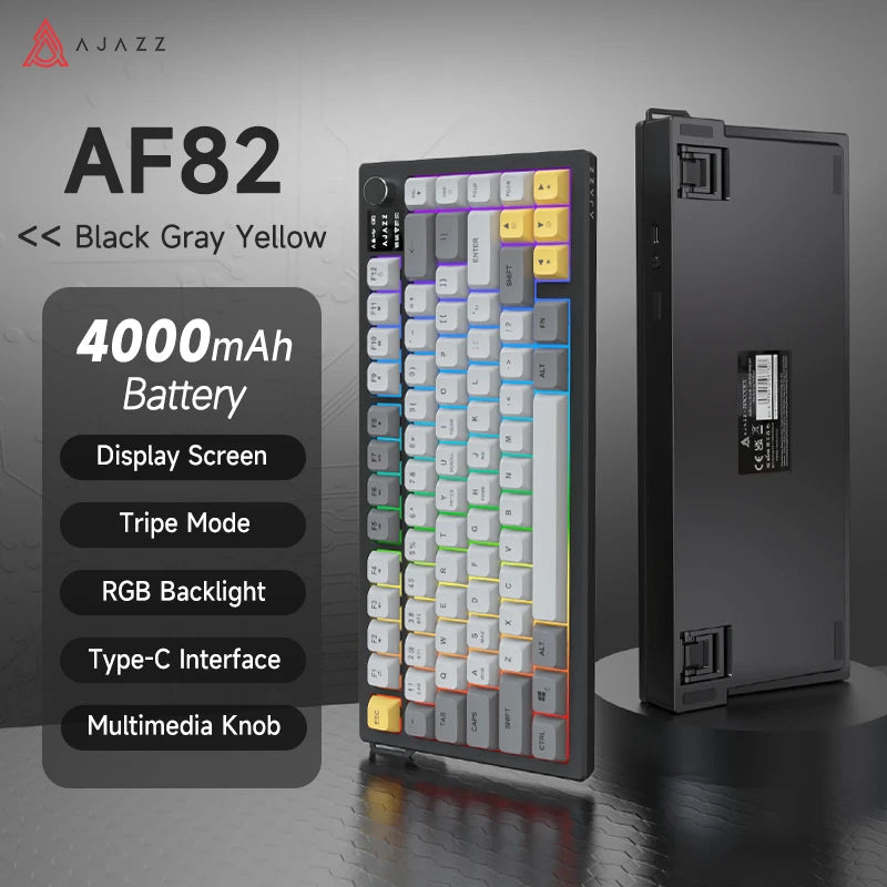 Ajazz AF82 Series 75% Layout Wireless Keyboard with 4000mAh Battery Low Profile Keys Bluetooth Tri-Mode Connectivity  RGB