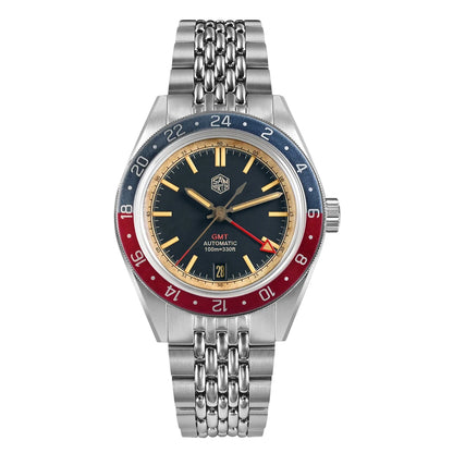 Relógio Automático Masculino San Martin 39.5mm Edição Limitada com Mostrador Full Lume NH34 GMT 6H Data 10Bar Luxo Kol Saati SN0116W