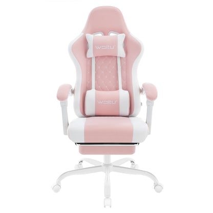 WOLTU snurrbar datorstol med massagefunktion, ergonomisk kontorsstol med kudde och fotstöd, höjdjusterbar gamingstol