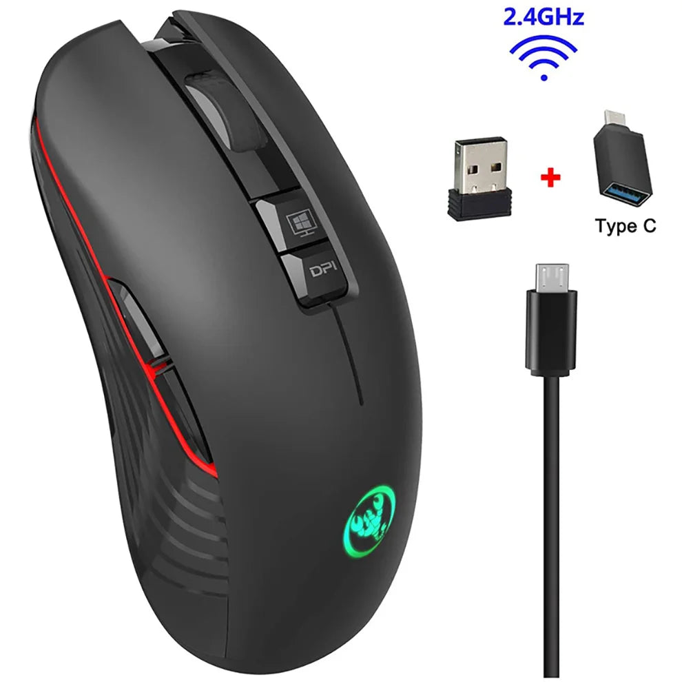 Ασύρματο ποντίκι USB-C 2.4G, επαναφορτιζόμενο gaming ποντίκι 3600DPI με 7 κουμπιά, αθόρυβο ποντίκι Type-C για Macbook, laptop, PC, παιχνίδια και υπολογιστή
