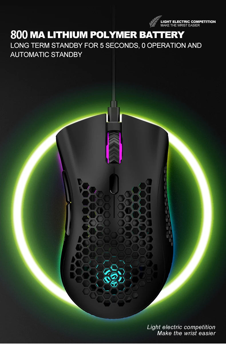 BM600 Rechargeable Wireless Gaming Mouse, 2.4G RGB Honeycomb Gaming Mouse with 12000 DPI, 7 Programmable Buttons, USB Gaming Mouse for PC & Laptop