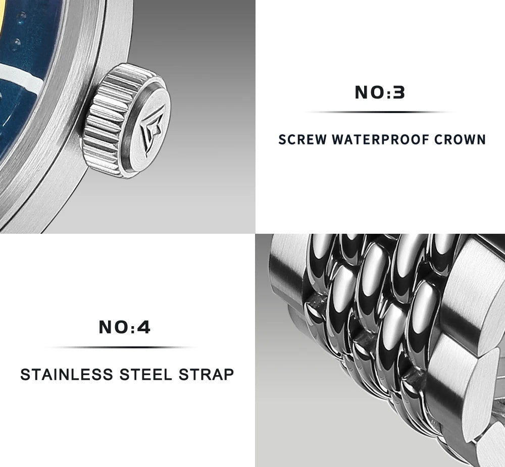 CADISEN Automatic Mechanical Watch Man Silver Business Casual Waterproof Watch Japan MIYOTA 8215 Movement Domed Glass Mens Watch