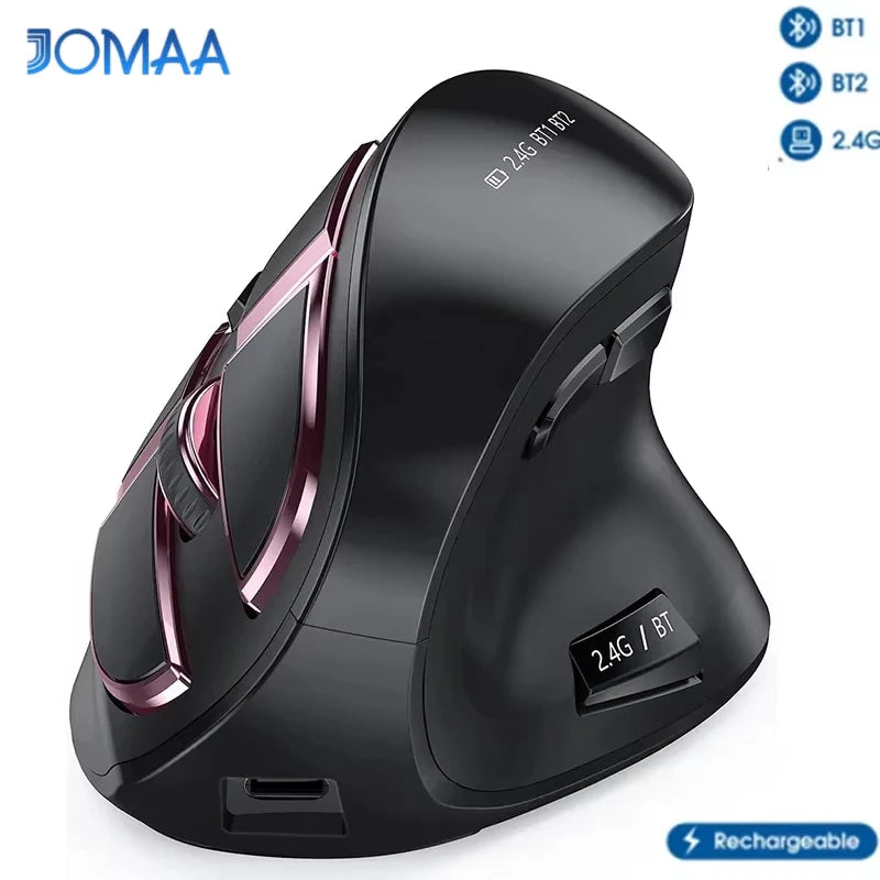 Mouse vertical wireless Jomaa 2.4G+Bluetooth pentru Apple Mac, laptop, notebook, 9 butoane, reîncărcabil, mouse gaming pentru PC și iPad