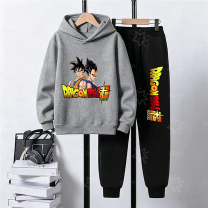 Dragon Ball Super Son Goku Printed Hooded Sweatshirt Suit Casual Loose Anime Streetwear Hoodie Pants 2 Piece Set for Men Boys