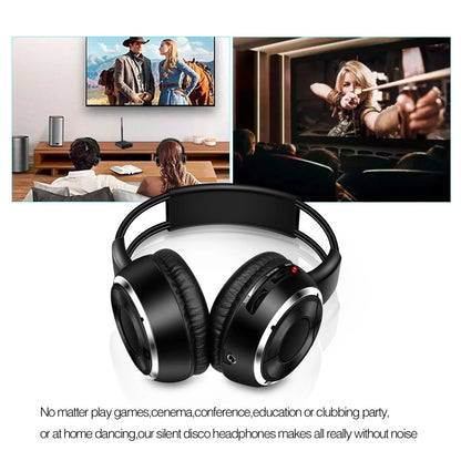 RF Silent Disco Foldable Wireless Headphones Bundle 3 Pack with 500m Transmitter, Stereo Party Headsets for TV, DJ, Dance & Events