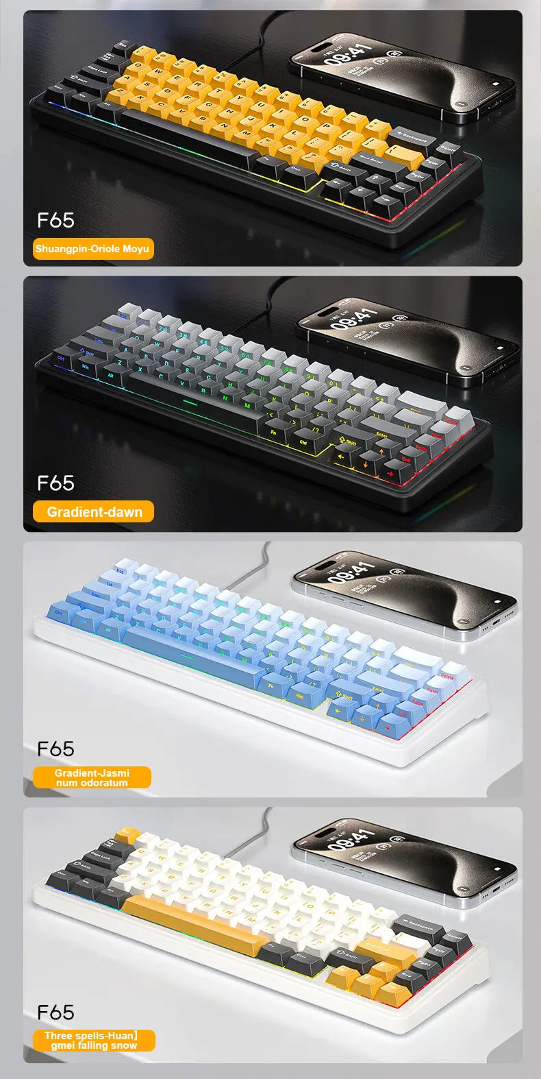 AULA F65 Mechanical Keyboard Three Mode Custom Wireless/Bluetooth/Wired Connection Full Key Hot-swapable Office Gaming Esports