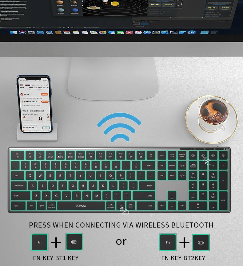 Backlight Bluetooth Keyboard Multi-Device Full Size Wireless Keyboard with Number Pad,Rechargeable Slim Multimedia Keyboard
