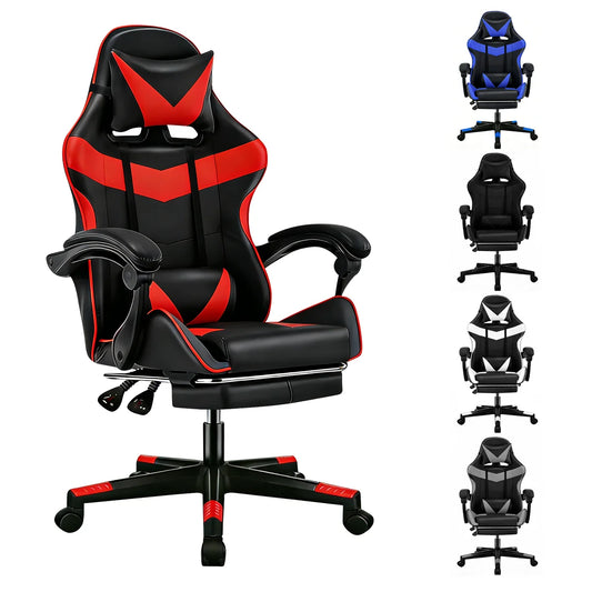 Ergonomic Gaming Chair with Footrest & Headrest, Adjustable Reclining Computer Chair with Lumbar Support, 360° Swivel Racing Chair for Gaming & Office