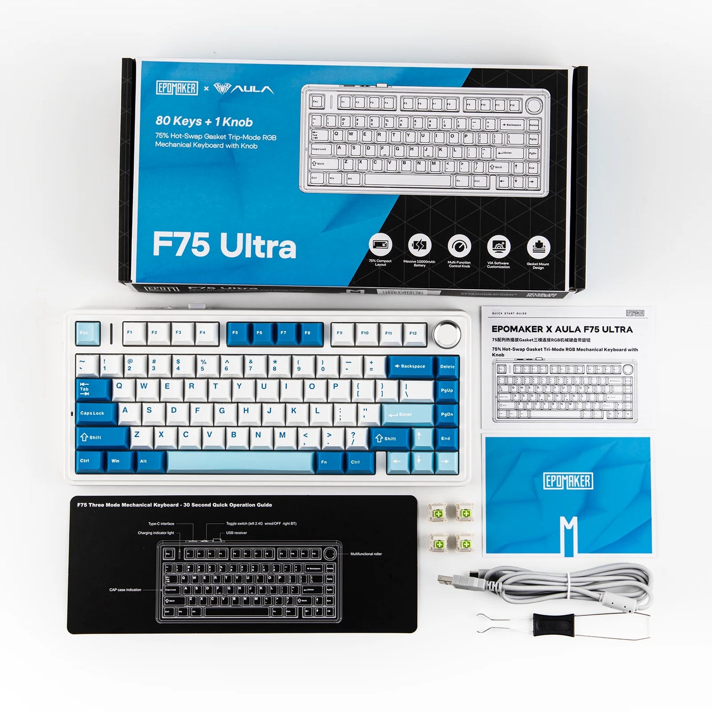 EPOMAKER x AULA F75 Ultra VIA Programmable 75% ANSI US QWERTY Layout Gasket Wired/Bluetooth/2.4Ghz Wireless Mechanical Keyboard